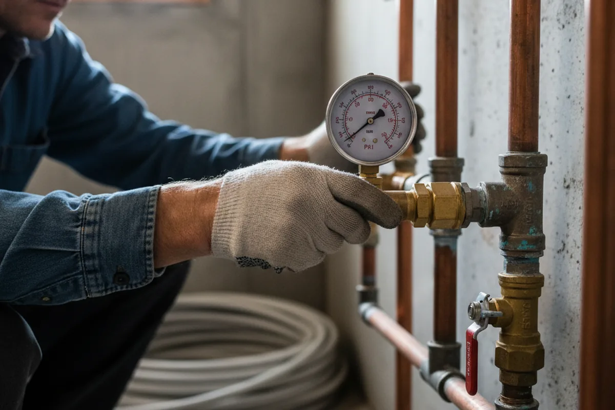 Pressure testing a repaired line during Water Line Repair in Carlsbad